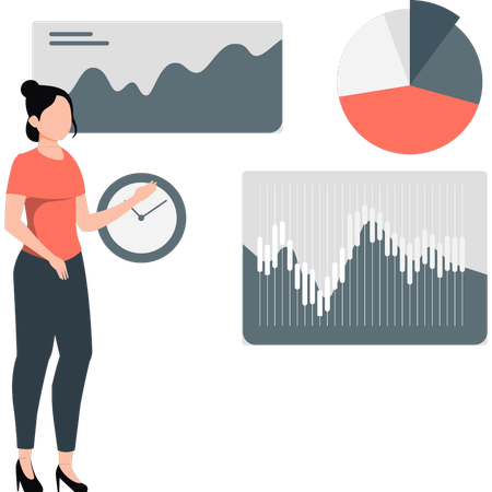 Frau zeigt analytisches Diagramm  Illustration