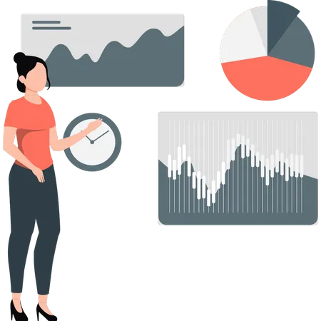 Frau zeigt analytisches Diagramm  Illustration