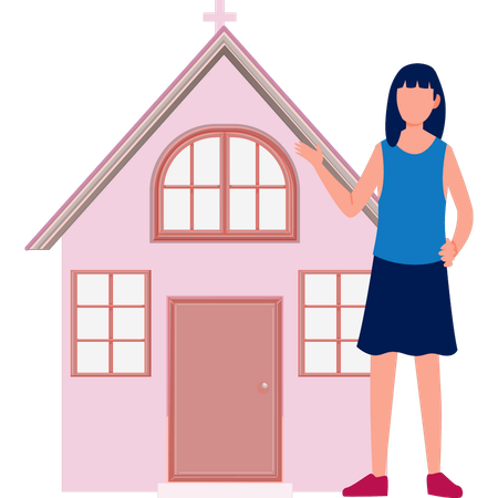 Frau zeigt christliches Zuhause  Illustration