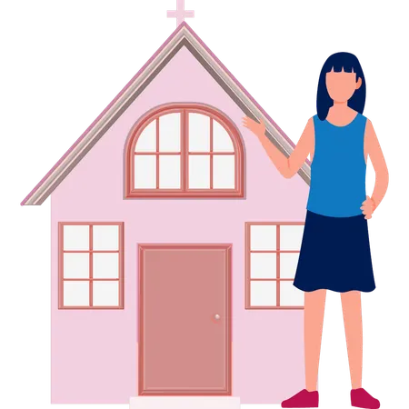 Frau zeigt christliches Zuhause  Illustration