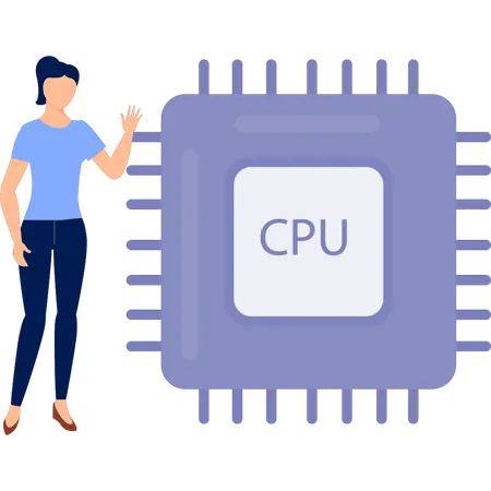 Frau zeigt CPU-Prozessor  Illustration