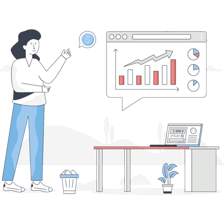 Frau zeigt auf Geschäftswachstumsdiagramm  Illustration