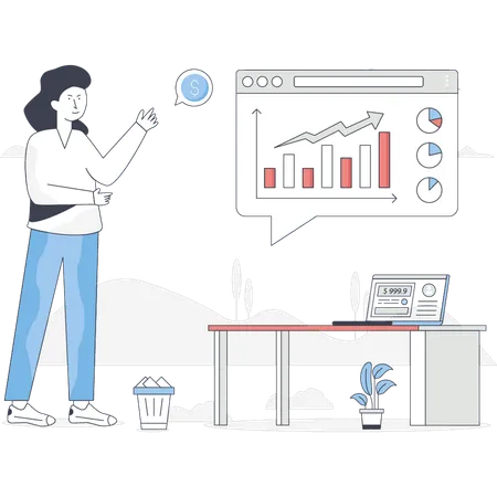 Frau zeigt auf Geschäftswachstumsdiagramm  Illustration