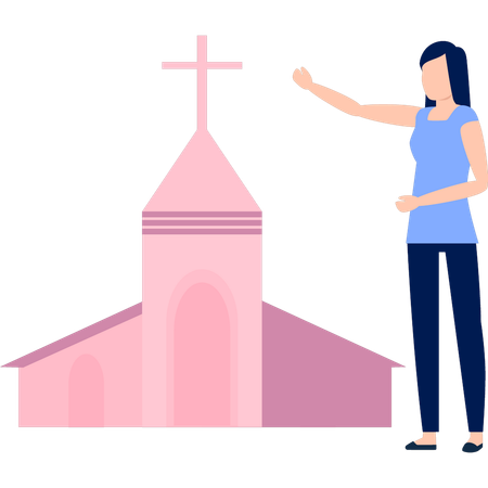 Frau zeigt katholische Kirche  Illustration