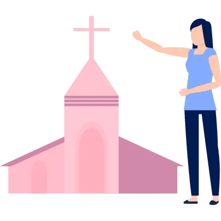 Frau zeigt katholische Kirche  Illustration