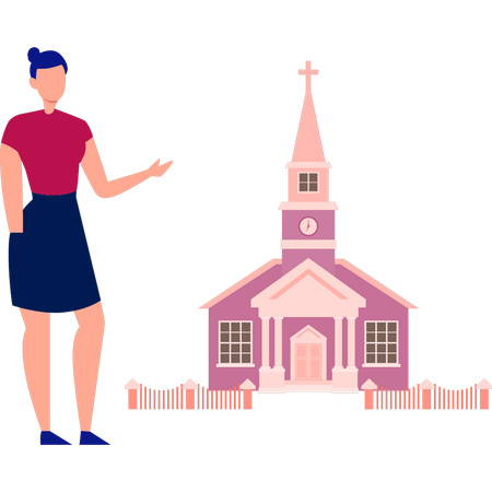 Frau zeigt auf Kirchengebet  Illustration