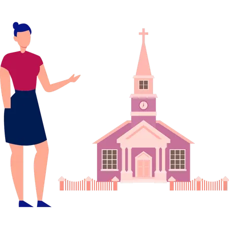 Frau zeigt auf Kirchengebet  Illustration