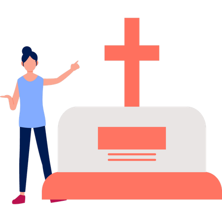 Frau zeigt mit dem Finger auf das Kreuz clipart  Illustration