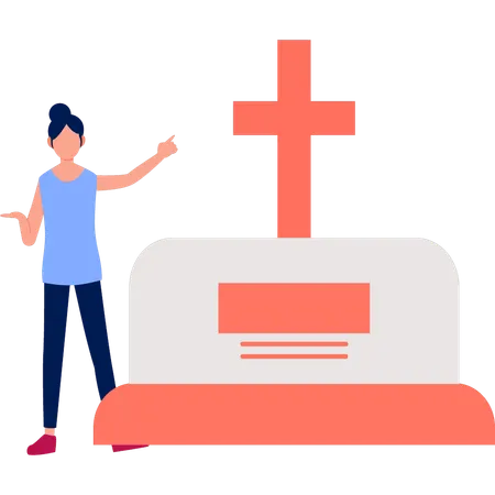 Frau zeigt mit dem Finger auf das Kreuz clipart  Illustration