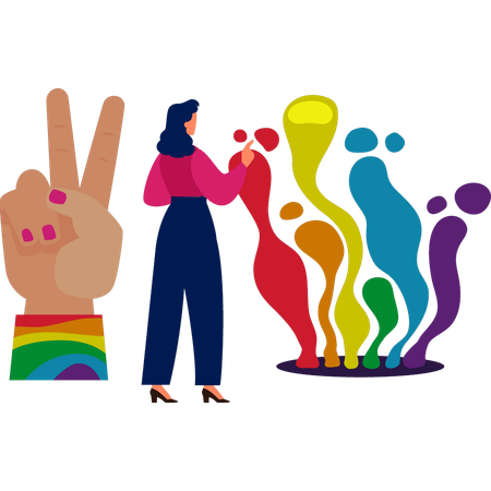 Frau zeigt Regenbogenfarben  Illustration