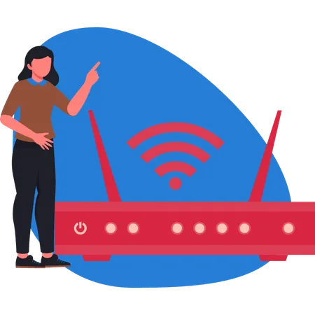 Frau zeigt WIFI-Modem  Illustration