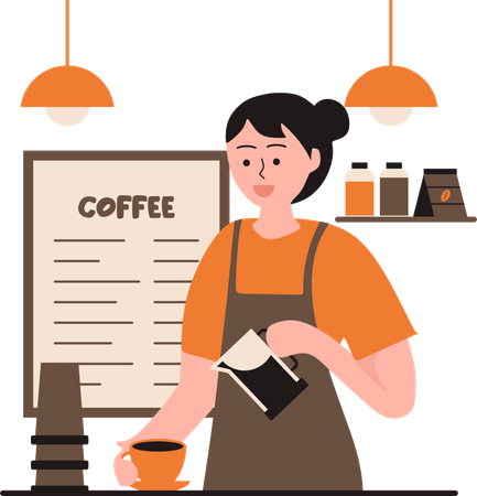 Frau zeigt Barista-Fähigkeiten  Illustration