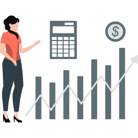 Frau zeigt Berechnung Dollar  Illustration