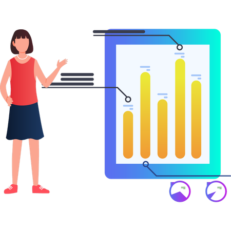 Frau zeigt Geschäftsdiagramm  Illustration