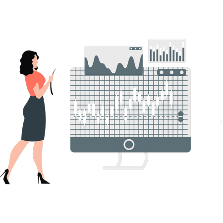 Frau zeigt Diagramm zu Unternehmensinvestitionen  Illustration