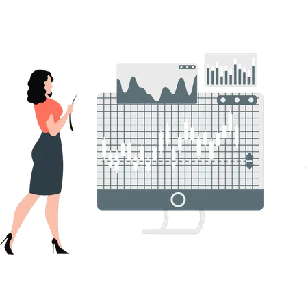 Frau zeigt Diagramm zu Unternehmensinvestitionen  Illustration