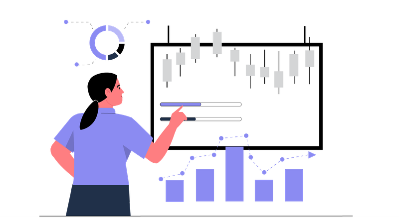 Frau zeigt Candlestick-Chart  Illustration