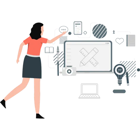 Frau zeigt kreatives Geschäftsdiagramm  Illustration