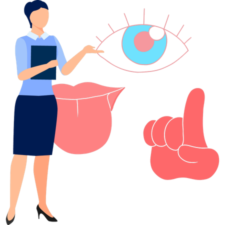 Frau zeigt menschliches Auge  Illustration