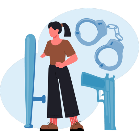 Frau zeigt mit Handschellen  Illustration