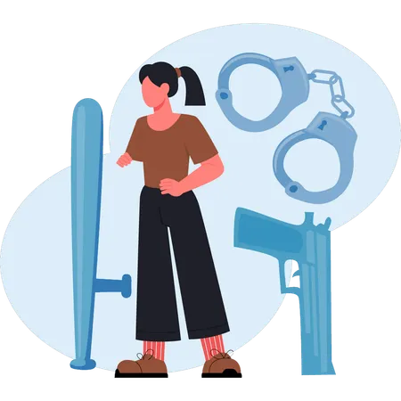Frau zeigt mit Handschellen  Illustration