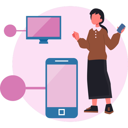 Frau zeigt mobiles Hosting  Illustration