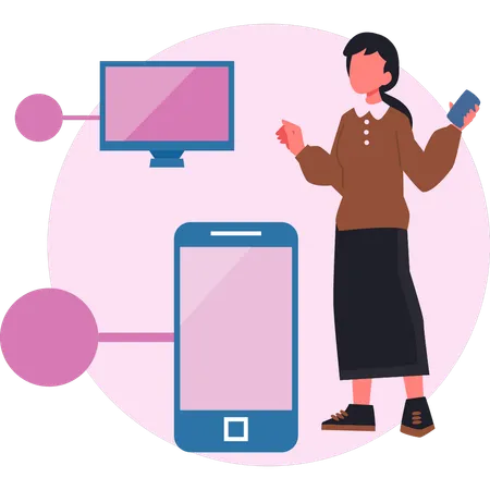 Frau zeigt mobiles Hosting  Illustration