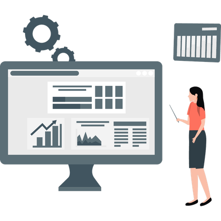 Frau zeigt Wachstumsdiagramm auf Monitor  Illustration