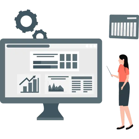 Frau zeigt Wachstumsdiagramm auf Monitor  Illustration