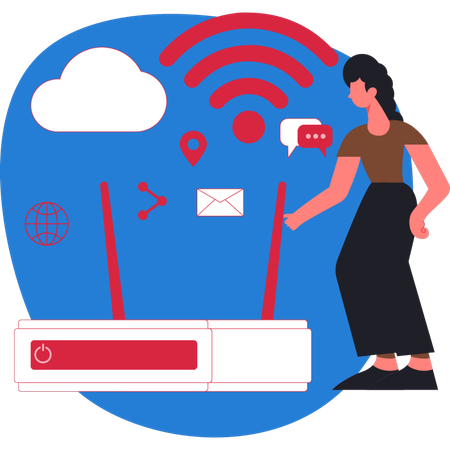 Frau zeigt WLAN-Router  Illustration