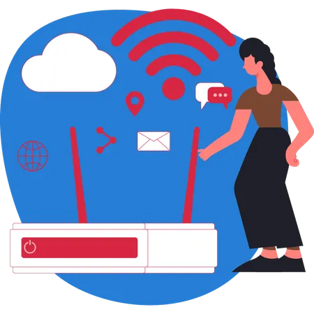 Frau zeigt WLAN-Router  Illustration