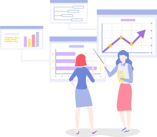 Frauen analysieren Diagramme  Illustration