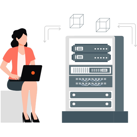 Frauen arbeiten an Datenbank  Illustration