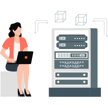 Frauen arbeiten an Datenbank  Illustration