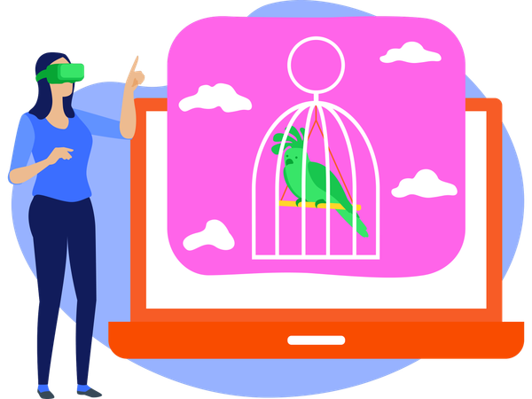 Frauen beobachten Vögel mit VR-Technologie  Illustration