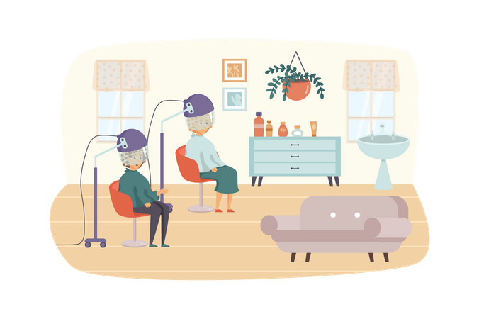 Frauen besuchen Schönheitssalon  Illustration