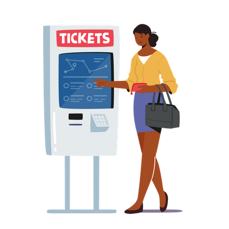 Frauen buchen selbst Fahrkarten in der U-Bahn oder am Bahnhof  Illustration