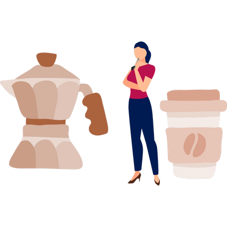 Frauen denken über Teekanne nach  Illustration