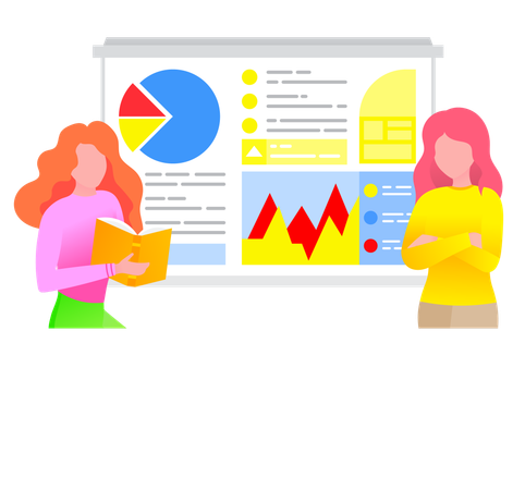 Frauen berichten über die Analyse ihres Startup-Projekts  Illustration