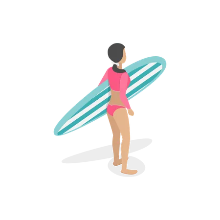 Frauen im Badeanzug mit Surfbrett  Illustration