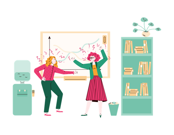 Frauen in Konflikt geraten und liefern sich im Klassenzimmer einen Schreikampf  Illustration