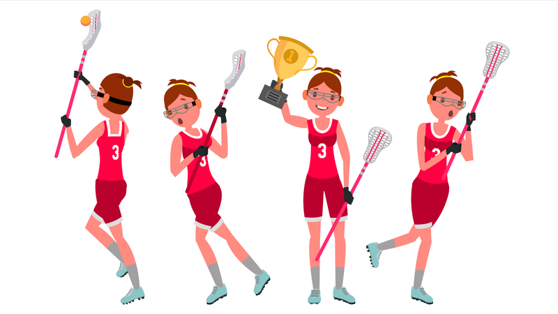 Frauen, S, Lacrosse, Vector., Lacrosse, Practice., Teammates., Aggressiv, Frauen, S, Player., Professionelle, Athlet., Freigestellt, Flache, Karikatur, Zeichen, Abbildung  Illustration