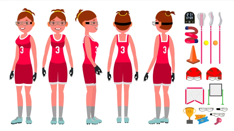 Frauen, S, Lacrosse, Vector., Lacrosse, Practice., Teammates., Aggressiv, Frauen, S, Player., Freigestellt, Flache, Karikatur, Zeichen, Abbildung  Illustration