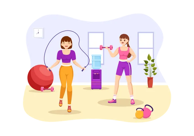 Frauen beim Training im Fitnessstudio  Illustration