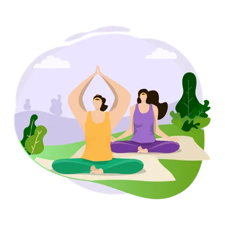 Frauen machen Yoga im Park  Illustration