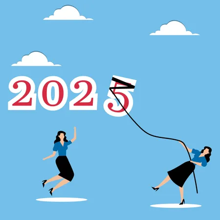 Frauen heben Nummer 5 für 2025  Illustration