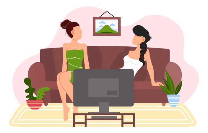 Frauen vor dem Fernseher sitzen auf dem Sofa  Illustration