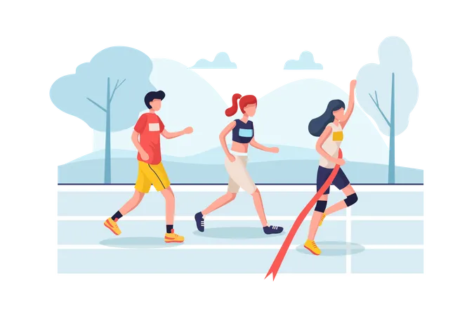 Frauen siegen und überqueren die Ziellinie beim Marathon  Illustration