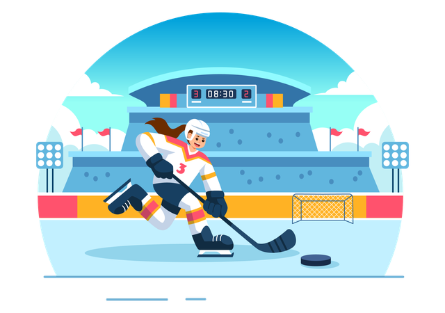 Frau spielt Eishockey  Illustration