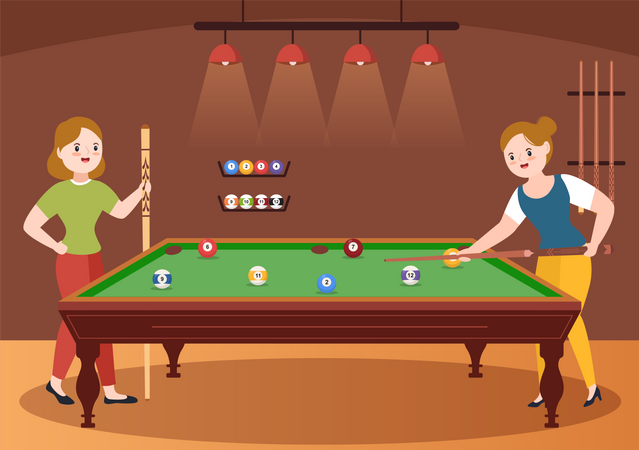 Frauen spielen Snooker  Illustration